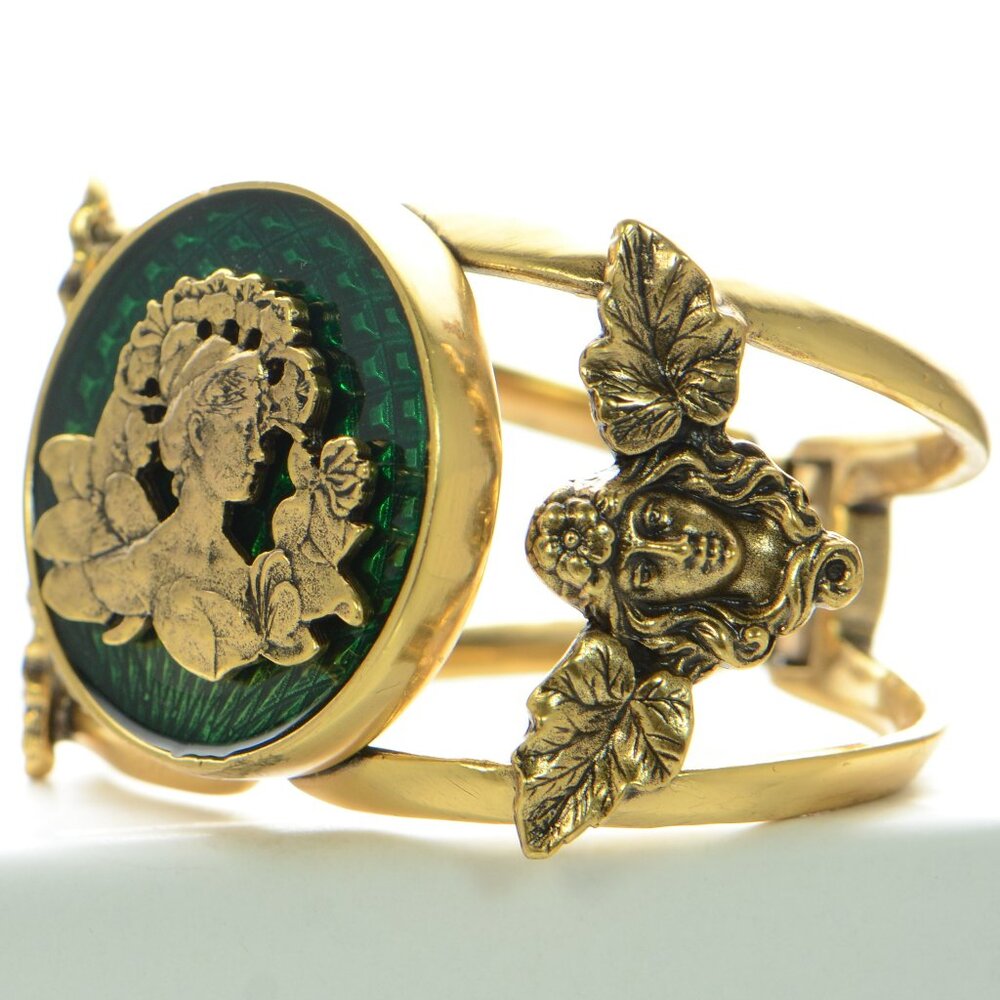 Oscar de la Renta Golgtone & Green Cuff Bracelet - Picture 2 of 8